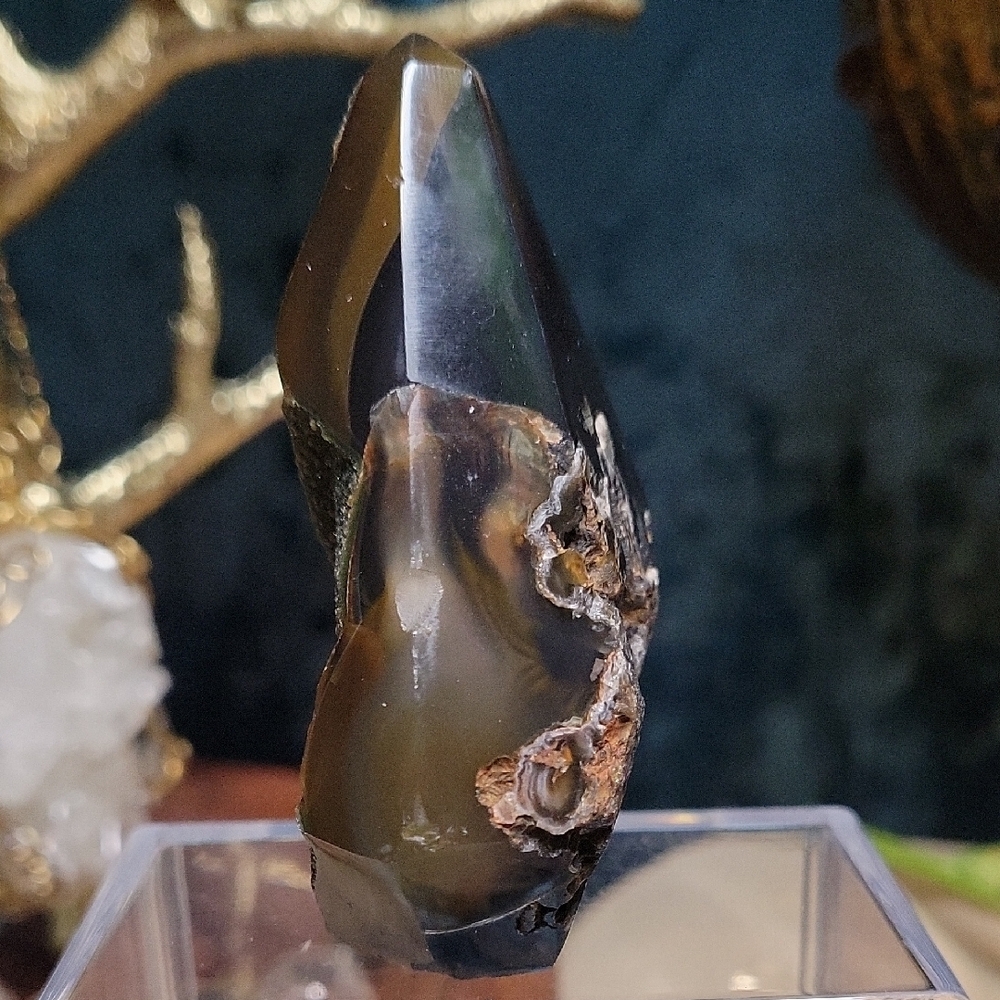 Druzy High Grade Diamond Shaped Agate - Olive Green, Black & Gold - Picture 6 of 6